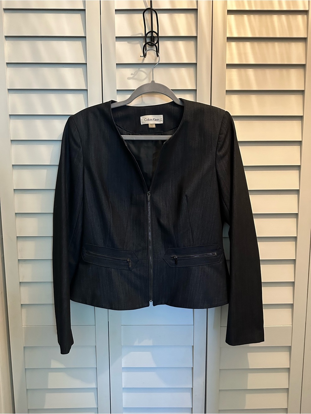Calvin Klein Women's Dark Blue Zip-Front Blazer Jacket